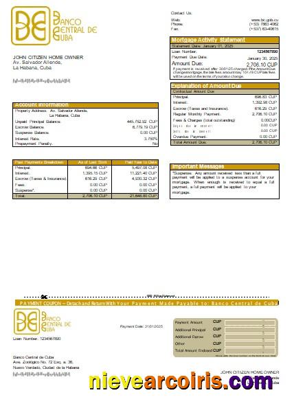 Cuba Banco Central De Cuba Bank Mortgage Statement Scr Template