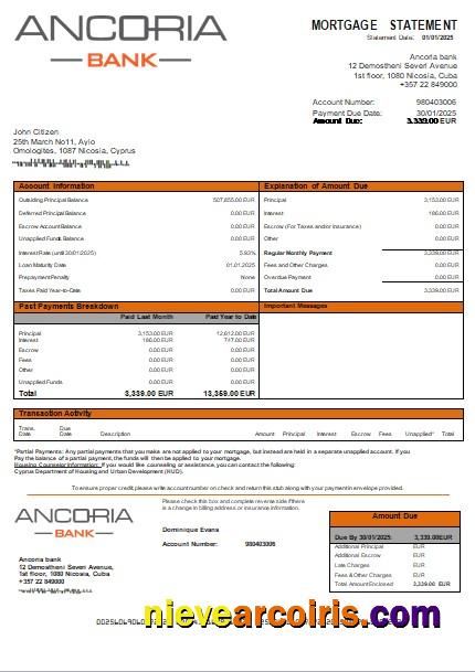 Cyprus Ancoria Bank Mortgage Statement Scr Sample