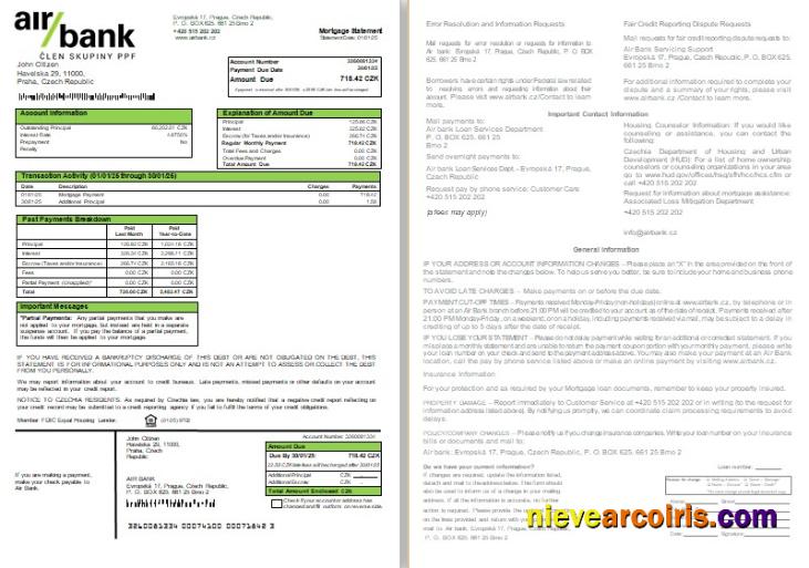 Czechia Air Bank Mortgage Statement, 2 Pages, 1 2 Scr Preview