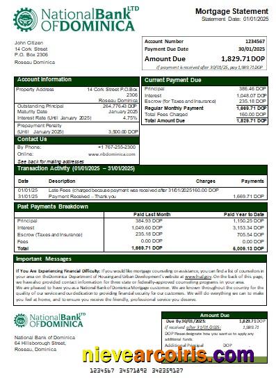 Dominica National Bank Of Dominica Bank Mortgage Statement Scr Template