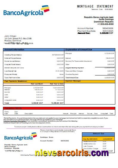 Dominican Republic Banco Agricola Bank Mortgage Statement Scr Photolook