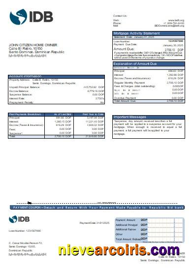 Dominican Republic Bid Bank Mortgage Statement Scr Photolook