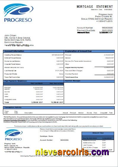 Dominican Republic Progreso Bank Mortgage Statement Scr Photolook