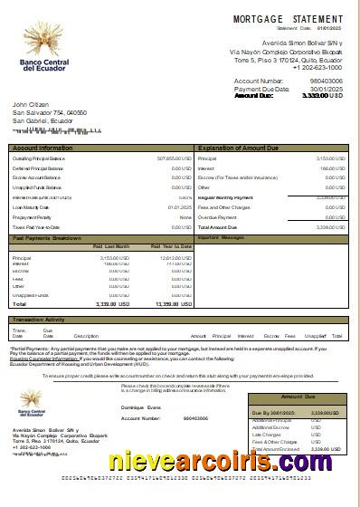 Ecuador Central Bank Of Ecuador Bank Mortgage Statement Scr Photolook