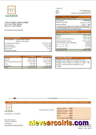 Egypt Alex Bank Of Egypt Bank Mortgage Statement Scr Photolook