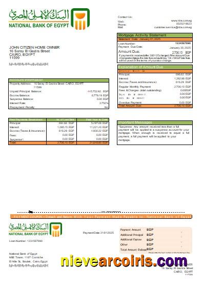 Egypt National Bank Of Egypt Bank Mortgage Statement Scr Sample