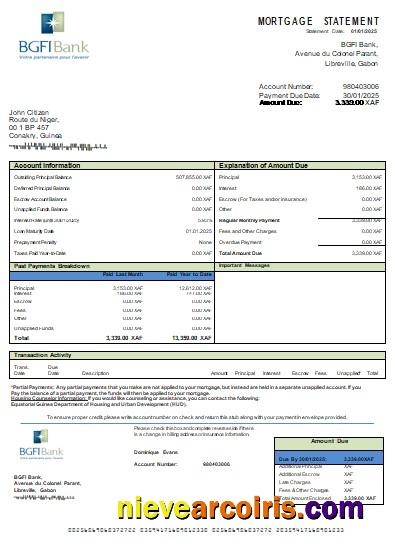 Equatorial Guinea BGFI Bank Mortgage Statement Scr Photolook