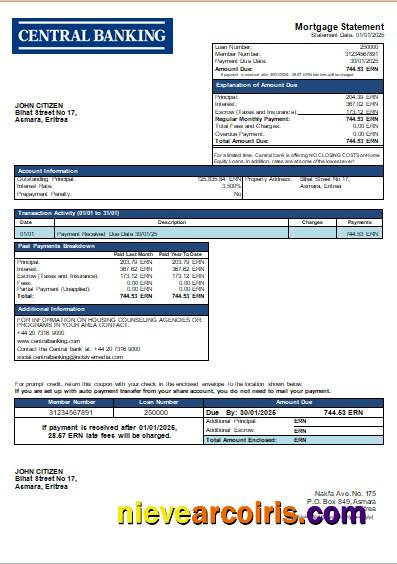 Eritrea Central Bank Mortgage Statement Scr Sample