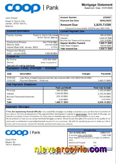Estonia Coop Pank Bank Mortgage Statement Scr Preview