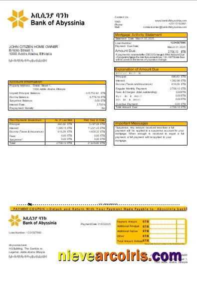 Ethiopia Bank Of Abyssinia Bank Mortgage Statement Scr Photolook