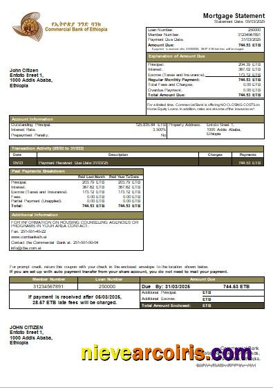 Ethiopia Commercial Bank Mortgage Statement Scr Sample
