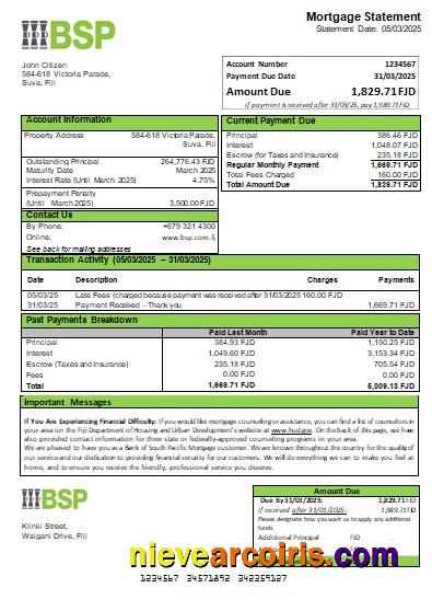 Fiji Bank Of South Pacific Bank Mortgage Statement Scr Photolook
