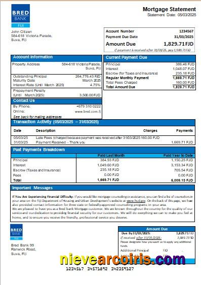 Fiji Bred Bank Bank Mortgage Statement Scr Template