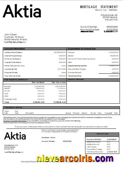 Finland Aktia Bank Mortgage Statement Scr Photolook