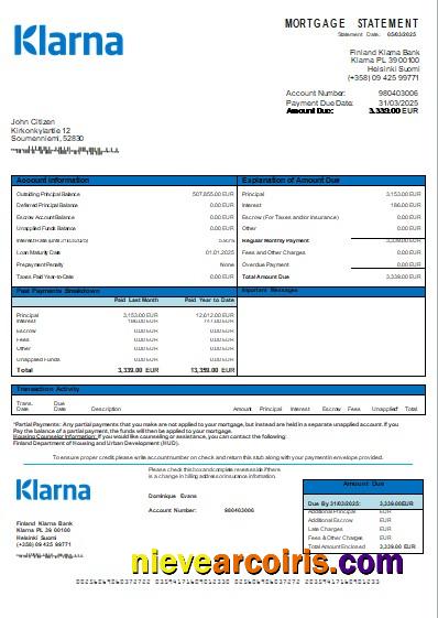 Finland Klarna Bank Bank Mortgage Statement Scr Template