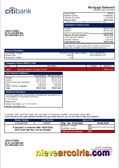 France Citibank Bank Mortgage Statement Scr Photolook