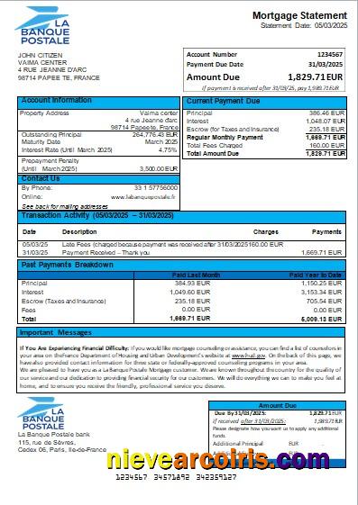 France La Banque Postale Bank Mortgage Statement Scr Photolook