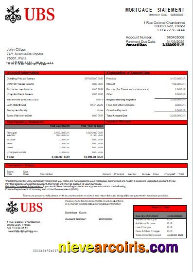 France UBS Bank Mortgage Statement Scr Photolook