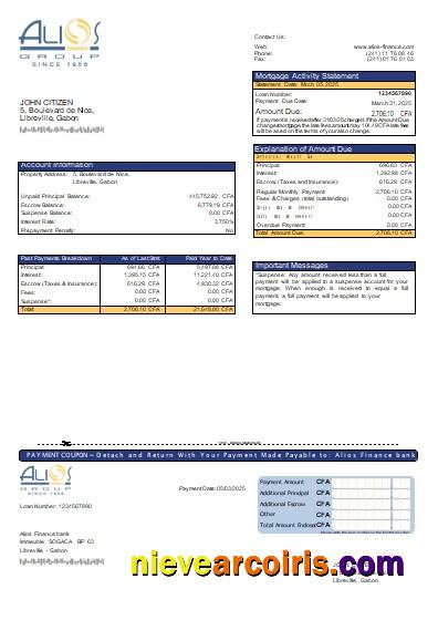 Gabon Alios Finance Bank Mortgage Statement Scr Preview