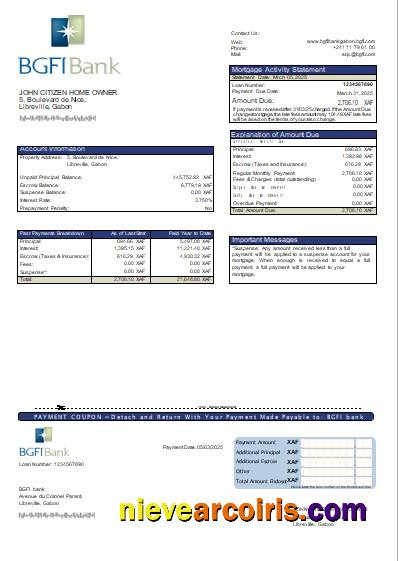 Gabon BGFI Bank Mortgage Statement Scr Photolook