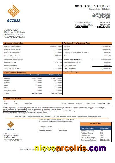 Gambia Access Bank Mortgage Statement Scr Template