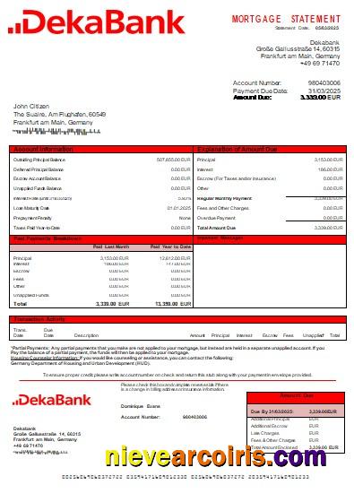 Germany Dekabank Bank Mortgage Statement Scr Sample