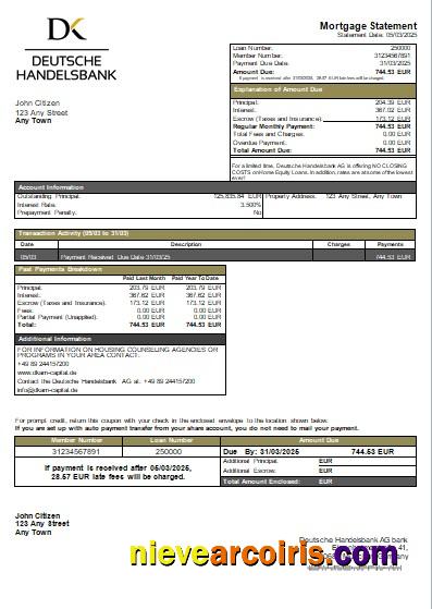 Germany Deutsche Handelsbank AG Bank Mortgage Statement Scr Photolook