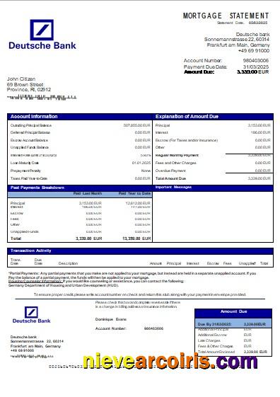 Germany Deutsche Bank Mortgage Statement Scr Template