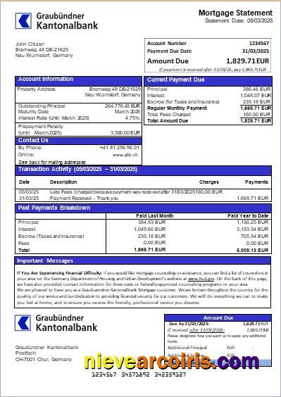 Germany Graubuendner Kantonalbank Bank Mortgage Statement Scr Photolook