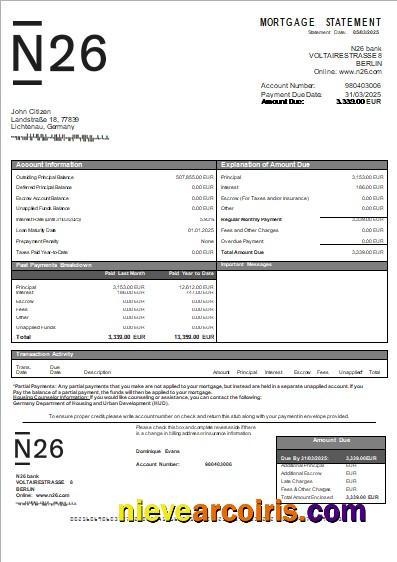 Germany N26 Bank Mortgage Statement Scr Preview