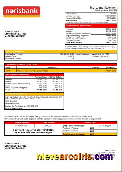 Germany Norisbank Bank Mortgage Statement Scr Preview