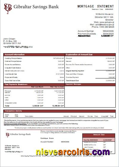 Gibraltar Savings Bank Mortgage Statement Scr Template