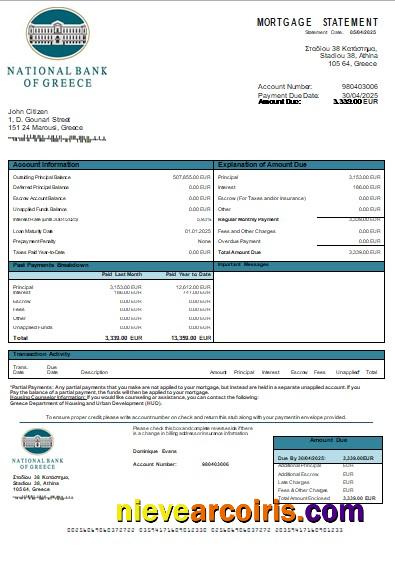 Greece National Bank Of Greece Bank Mortgage Statement Scr Template
