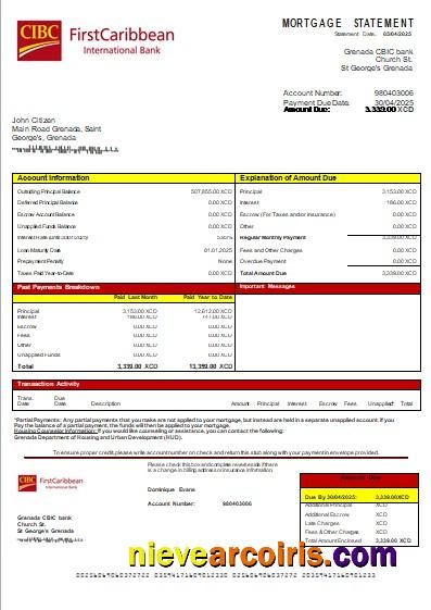 Grenada CBIC Bank Bank Mortgage Statement Scr Template