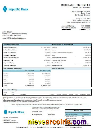 Grenada Republic Bank Mortgage Statement Scr Sample