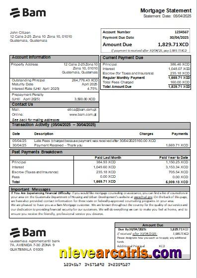 Guatemala Agromercantil Bank Mortgage Statement Scr Template