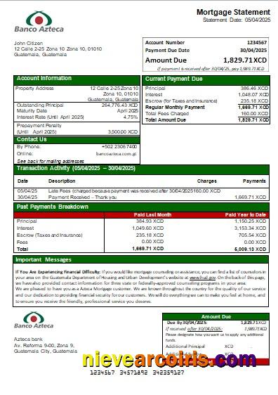 Guatemala Azteca Bank Mortgage Statement Scr Photolook
