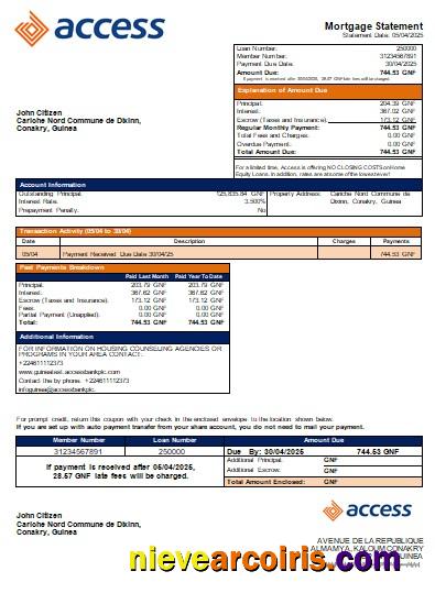 Guinea Access Bank Bank Mortgage Statement Scr Sample
