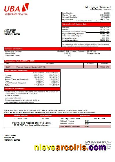 Guinea UBA Bank Mortgage Statement Scr Template