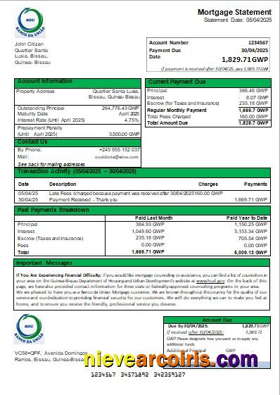 Guinea Bissau Banco Da Uniao Bank Mortgage Statement Scr Photolook