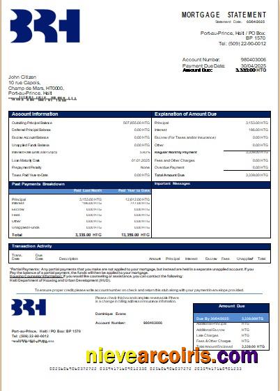 Haiti BRH Bank Mortgage Statement Scr Photolook