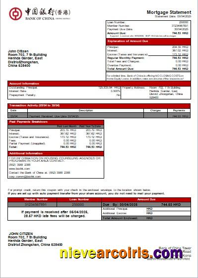Hong Kong Bank Of China Bank Mortgage Statement Scr Photolook