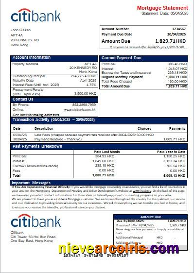 Hong Kong Citibank Bank Mortgage Statement Scr Preview