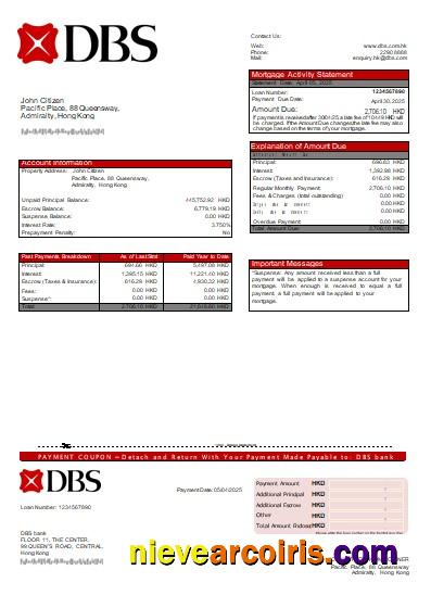 Hong Kong DBS Bank Mortgage Statement Scr Template