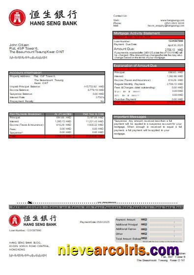 Hong Kong Hang Seng Bank Mortgage Statement Scr Template