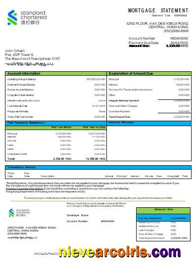 Hong Kong Standard Chartered Bank Bank Mortgage Statement Scr Photolook