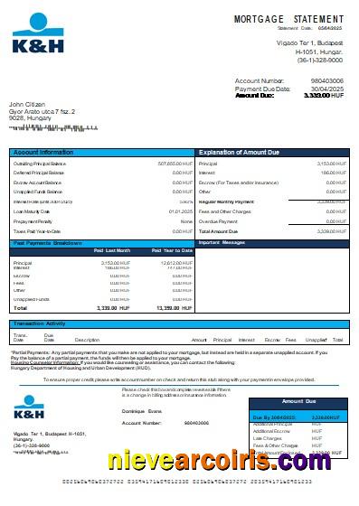 Hungary K&H Bank Bank Mortgage Statement Scr Preview