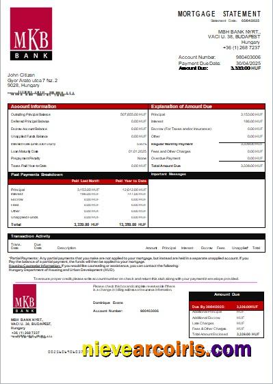 Hungary MKB Bank Bank Mortgage Statement Scr Photolook