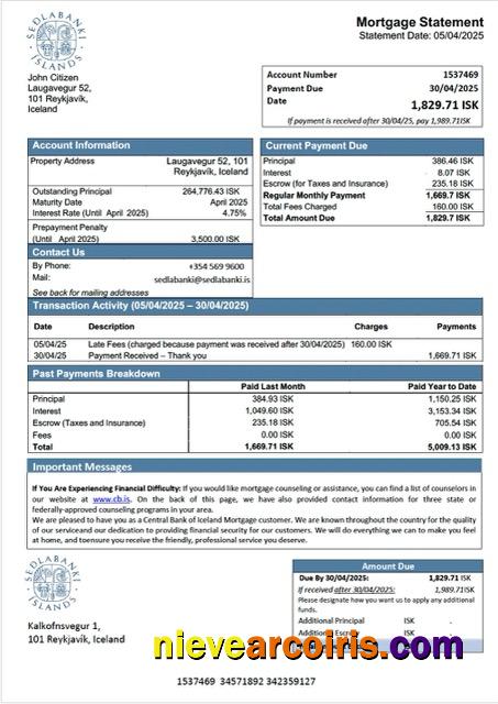Premium Iceland Central Bank Of Iceland Mortgage Statement Word And PDF Template