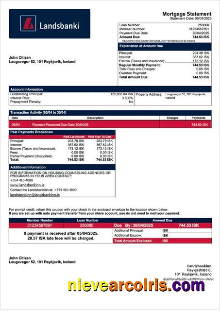 Premium Iceland Landsbankinn Mortgage Statement Word And PDF Template